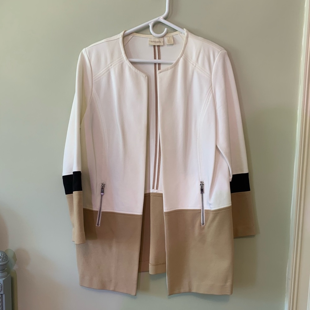 Chico’s color block long coat